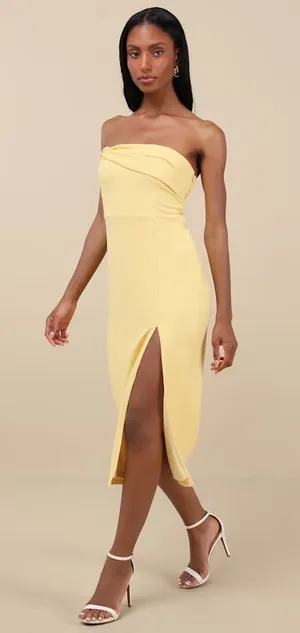 NWT Lulus Twist and Make Up Light Yellow One-Shoulder Bodycon Midi Dress Size S thumbnail 1