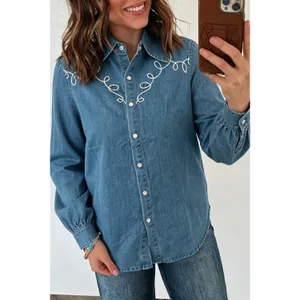 Embroidered Western Denim Top - XL thumbnail 3