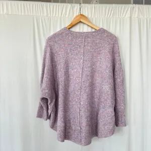 Lou & Gray Loft Pink Marble Heathered Knit Sweater Quarter Sleeve Poncho Style S thumbnail 2