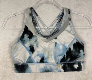 Lululemon‎ Free To Be Wild Sports Bra Size 8 Blue White Abstract Strappy Back thumbnail 1