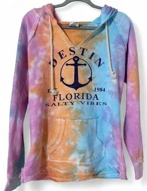 Destin Florida Tie-Dye Hoodie Sweatshirt – Multicolor – Large thumbnail 1