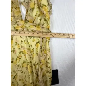 Lulus Yellow Floral Chiffon Ruffle Maxi Dress Sleeveless High Low V-Neck Small thumbnail 9