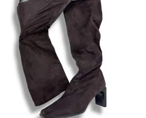Zara Square Toe Faux Suede Stretch Boots thumbnail 1