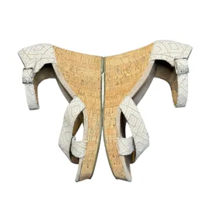 TOMS Shoes Womens Size 9 Beige Linen Strappy Wedge Sandals Cork Heel Ankle Strap thumbnail 6