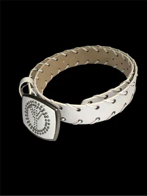 Groovy 70’s off white faux leather belt with awesome metal peace sign buckle! thumbnail 7