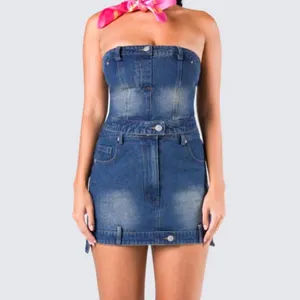 Cider Finesse Brand Georgina Blue Denim Tube Top & Mini Skirt thumbnail 4