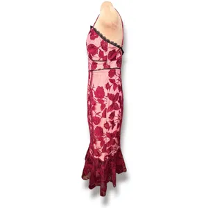 Lulus Alluring Dream Burgundy Floral Mesh Lace Trumpet Midi Dress Large Romantic thumbnail 7