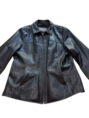 Wilsons Leather Black Genuine Leather Jacket Womens XL Zip Front Collared Fitted thumbnail 4