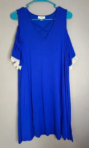 Umgee Blue Cold Shoulder Crochet Trim Detail Dress Size Large thumbnail 1
