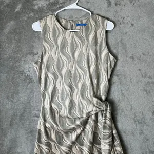 J.McLaughlin Abstract Wave Print Side Knot Sleeveless Suede Sheath Midi Dress MD thumbnail 2