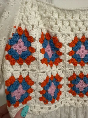 White Eyelet Mini Dress with‎ Colorful Crochet Bodice thumbnail 2