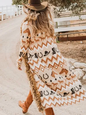 Show Me Your Mumu Babushka Sweater Cardigan Horse Giddy Up Fur Knit Duster thumbnail 2