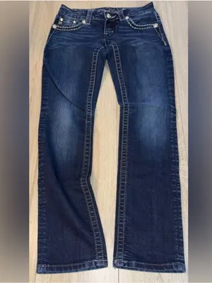 Miss Me Dark Blue Straight Leg Jeans with Sequin Pocket denim thumbnail 4