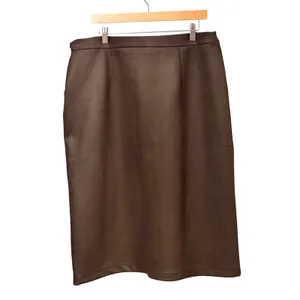 Marc New York Andrew Marc Brown Faux Leather Wrap Midi Skirt Gold Chain M3MSE247 thumbnail 3