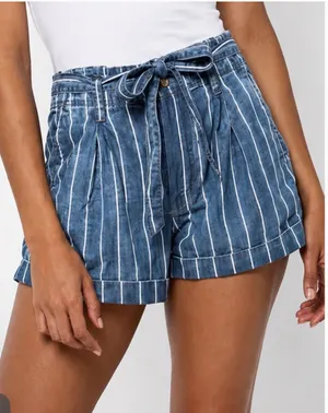 American Eagle Striped Paper Bag Shorts Blue White Tie Waist Size 8 thumbnail 1