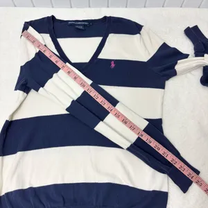 Ralph Lauren Sport Cotton‎ Women's Sweater in Navy and Cream Stripes Size L thumbnail 7