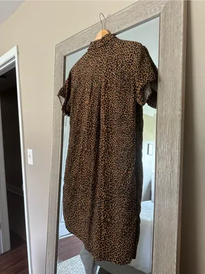 J. Crew Cheetah Print Linen Blend T-Shirt Button Down Shift Mini Dress Size XS thumbnail 5