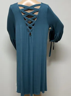 American Eagle Dark Teal Green Long Sleeve Criss Cross Back swing dress size XL thumbnail 1