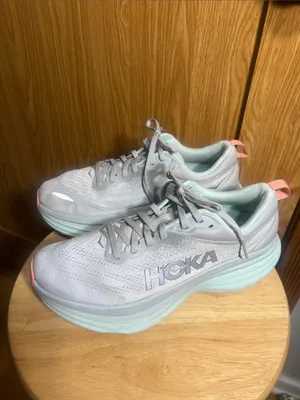 Hoka Women's Running Sneakers in Light Gray, Mint & Coral Accents thumbnail 2
