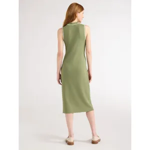 Free Assembly Womens Sweater Size L Bay Leaf Knit Midi Dress Sleeveless Casual thumbnail 3