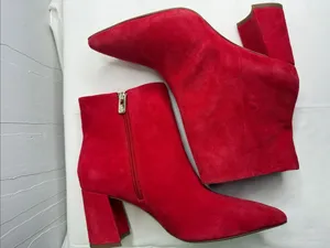 ANTONIO MELANI Lindsay Madeline Red Suede Pointed Toe Block Heel Ankle Bootie thumbnail 3