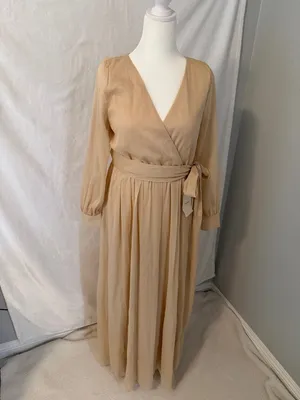 bohme Beige Wrap Maxi Dress with Waist Tie thumbnail 4