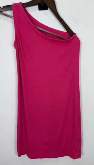 Back Beat Co One‎ Shoulder Dress Womens XS Pink Hemp Organic Cotton Ribbed Mini thumbnail 1