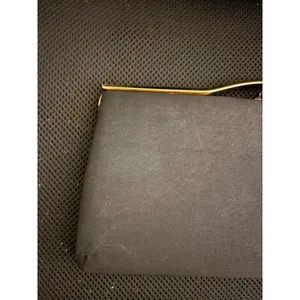 Vintage Black Satin Evening Clutch‎ Bag Gold Tone Frame Wavy Top Bar Formal thumbnail 2