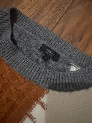 Patchwork Sweater Cream Brown Grey Gray thumbnail 2