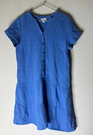 J Jill cotton gauze tiered drop‎ waist mini dress blue beachy size small thumbnail 1