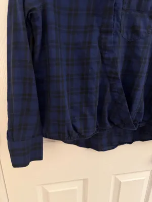 Madewell Navy Blue Arion Plaid Wrap Front Shirt XS thumbnail 7