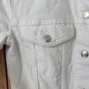 Zara denim playsuit romper button up utility short sleeves white cream collar thumbnail 7