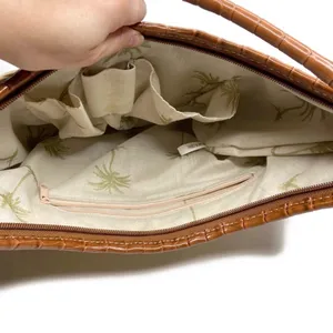 Brown Faux Leather & Woven Straw Silver Accents Purse Bag thumbnail 6