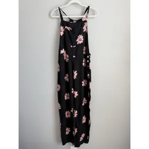 Wildfox Swim Daisy Overall Jumpsuit Black Pink Floral Wide Leg Sample Coverup S thumbnail 3