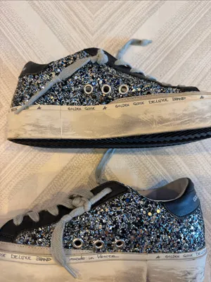 Golden Goose Deluxe Brand Hi Star Sneakers Size 35 Silver Glitter Gray Suede B thumbnail 3