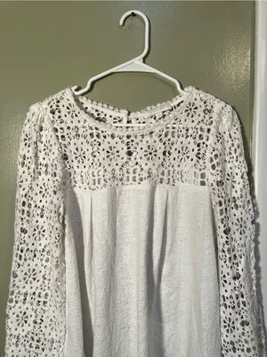 Eri + Ali Women’s Sz Medium Marigold Lace Blouse White 3/4 Sleeve BE15723 Anthro thumbnail 4