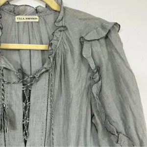 Ulla Johnson Grey Cotton Tiered Mini Dress Womens 6 Boho Romantic Casual Cottage thumbnail 8