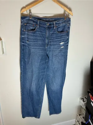American Eagle super high rise baggy straight jeans 10 thumbnail 2