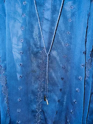 Democracy Navy Blue Sheer Embroidered V-Neck Blouse thumbnail 4