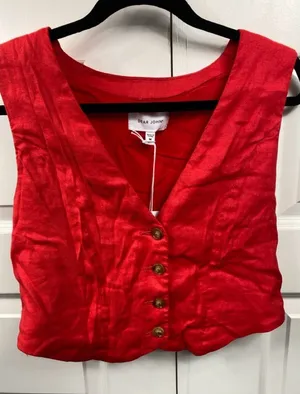 Dear John Denim Vest Waist Coat Top Fire Red Linen Blend Norris Medium thumbnail 1