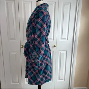 NEW Victoria's Secret Cozy Plush Short Robe Jade Plaid Womens Size Medium Large thumbnail 7