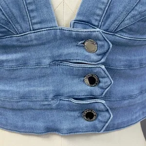 Denim Blvd‎ Halter Top Women Large Blue Stretch Crop Y2K Indie Boho Baddie Retro thumbnail 5