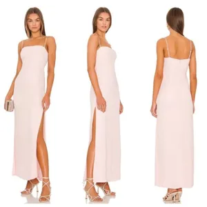 💗Superdown Light Pink Satin Maxi Dress S ✨ Spaghetti Strap Slit Bridesmaid Gown💗 thumbnail 2