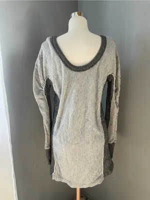 Free People Gray Two-Tone Long Sleeve Tunic Sweatshirt thumbnail 3