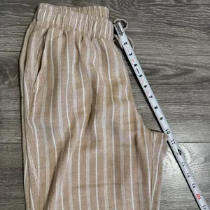 Briggs Womens Small Pants‎ Tan White Striped Wide Leg Linen Blend Elastic Waist thumbnail 7