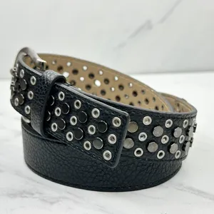 Studded Black Faux Leather Grommet Belt Womens Size Large (L) ✨ thumbnail 3