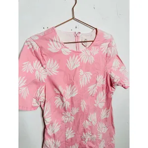 Cinq à Sept Pink White Tropical Leaves Cotton Blend Phoenix Madison Dress sz 14 thumbnail 3