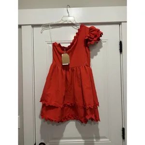 Main Strip Red One Shoulder Mini Dress Tiered Flounce Skirt Size Large Game Day Preppy Club thumbnail 5