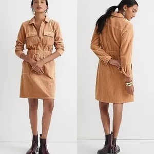 J. Crew Mocha Tan Corduroy Zip-Front Cinched Mini Dress Women's Size 8 thumbnail 2