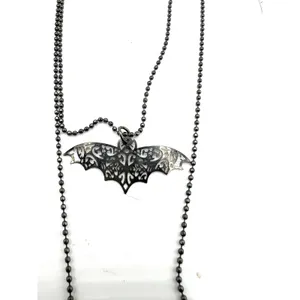gothic layered necklace bat pendant rhinestone skull charm black bow Halloween thumbnail 4